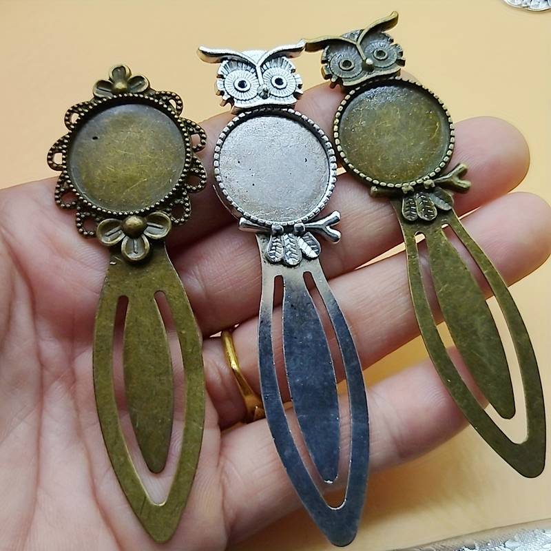 Antique Silver Cyan Hybrid Pendants Tray Owl Bookmark Pendants Cabochon  Pendant Tray Vintage Alloy Cabochons Bezel Settings For Diy Jewelry  Accessories - Temu New Zealand